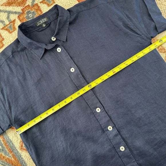 J.Crew Capitane Linen Shirt Dress Navy Blue Short Sleeve Button Front Coastal M - Picture 6 of 8